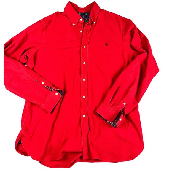 Ralph Lauren Flannel Lined Button Down Shirt Mens XL Red Plaid Trim - Picture 1 of 10